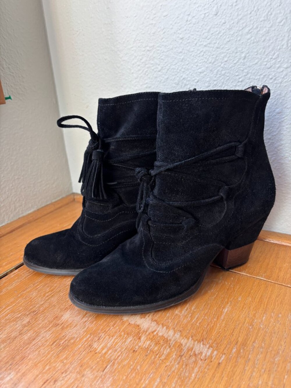 Matiko Black Suede Tassel Lace-Up Ankle Booties
